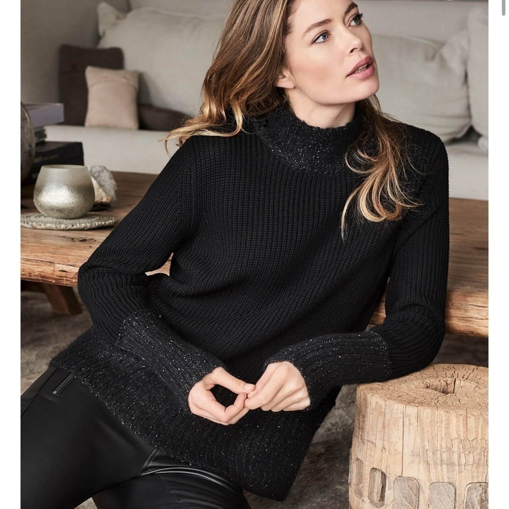 REPEAT Stand Up Collar Mini Sequin Wool Turtleneck Pullover Knit Sweater Sm 6874